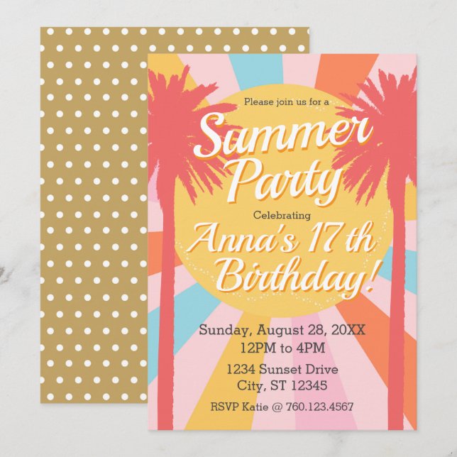 Summer Party Palm Anniversaire Invitation (Devant / Derrière)