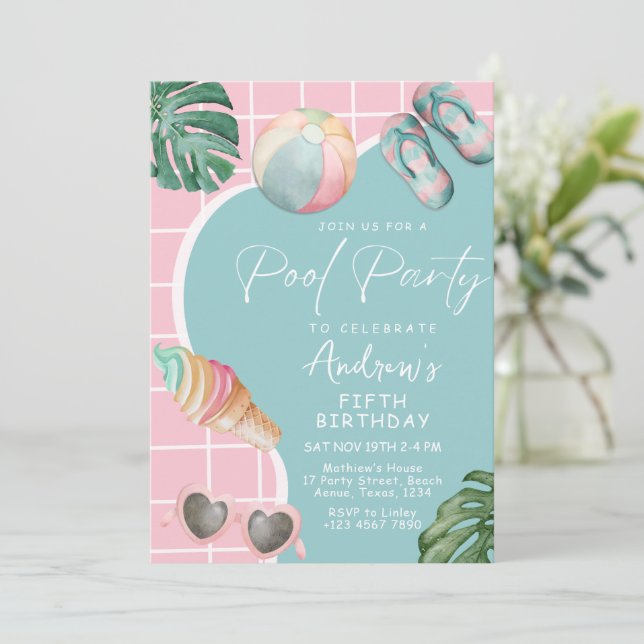Summer Pastel Piscine pour filles Invitation de fê (Debout devant)