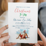 Summer Père Noël Noël en juillet Fête Invitation<br><div class="desc">Célébrez les festivités des vacances dans la chaleur ensoleillée de l'été avec notre invitation de fête "Noël en juillet", disponible exclusivement sur Zazzle! Cette invitation élégamment conçue présente de belles lettres classiques et une illustration charmante de Père Noël se relaxant sur une plage, créant un délicieux mélange d'esprit de vacances...</div>