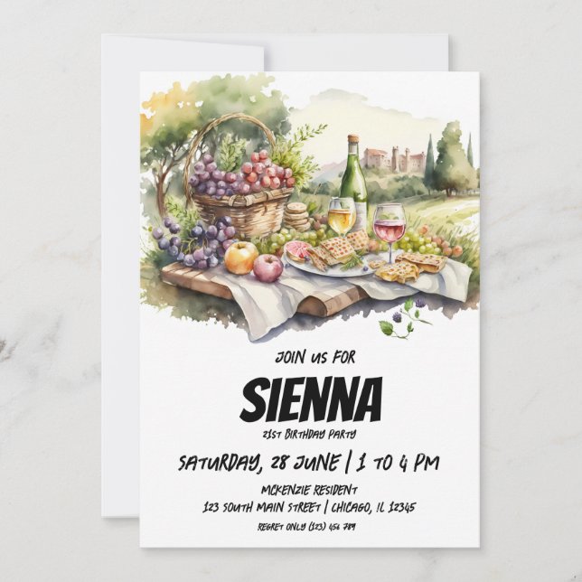 Summer Pique-nique vue sur le vignoble Invitation (Devant)