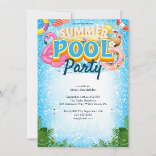 Summer Pool Party 30th Birthday Invitation