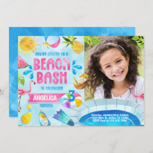 Summer Pool Party Beach Anniversaire Invitation In