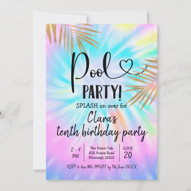 Summer Pool Party Tie Dye Anniversaire Invitation (Devant)