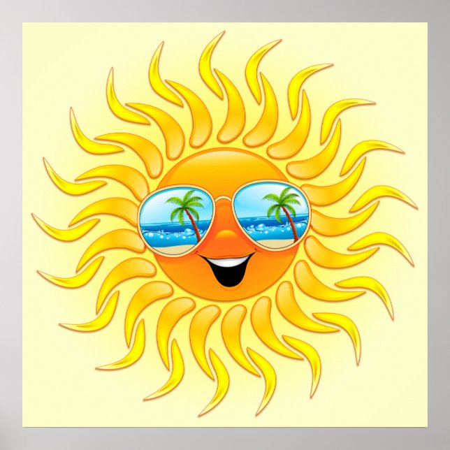 Summer Sun Cartoon with Sunglasses poster (Devant)