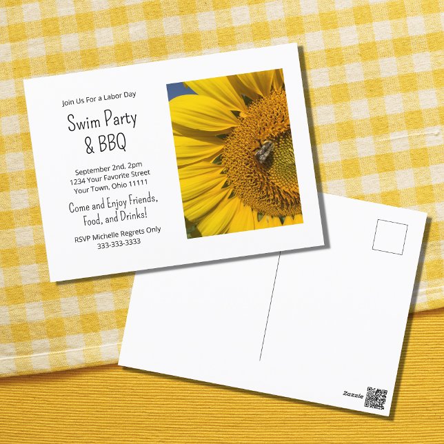 Summer Swim Party Barbecue Sunflower Invitation (Créateur téléchargé)