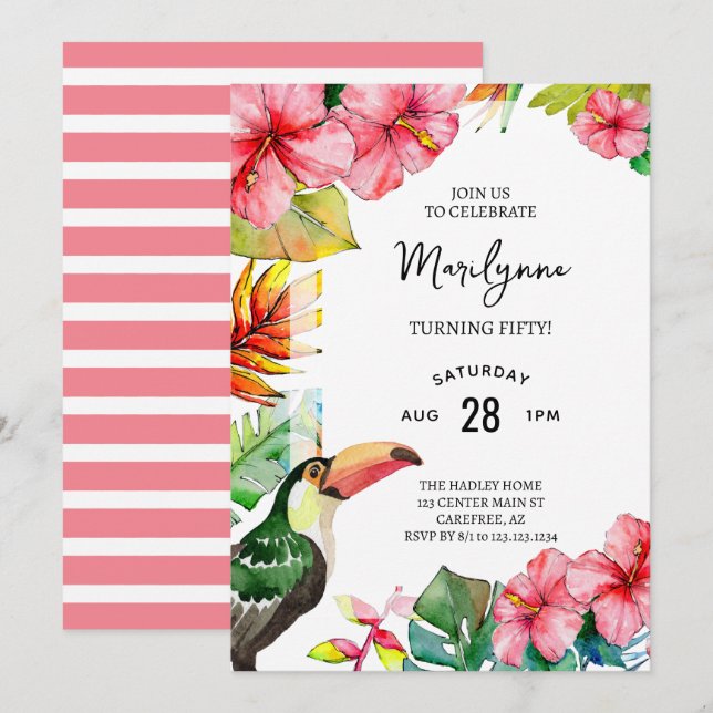 Summer Tropical 50th Birthday Invitation (Devant / Derrière)