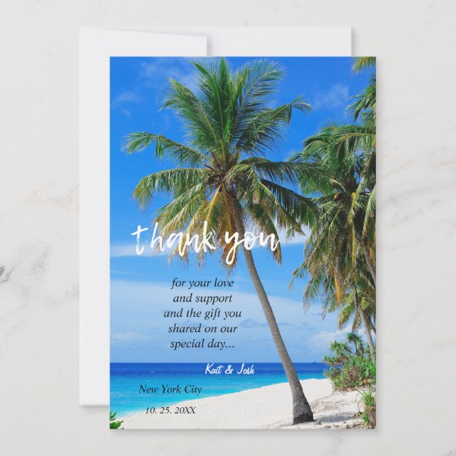 Summer Tropical Beach Palm Mariage Carte de remerc (Devant)