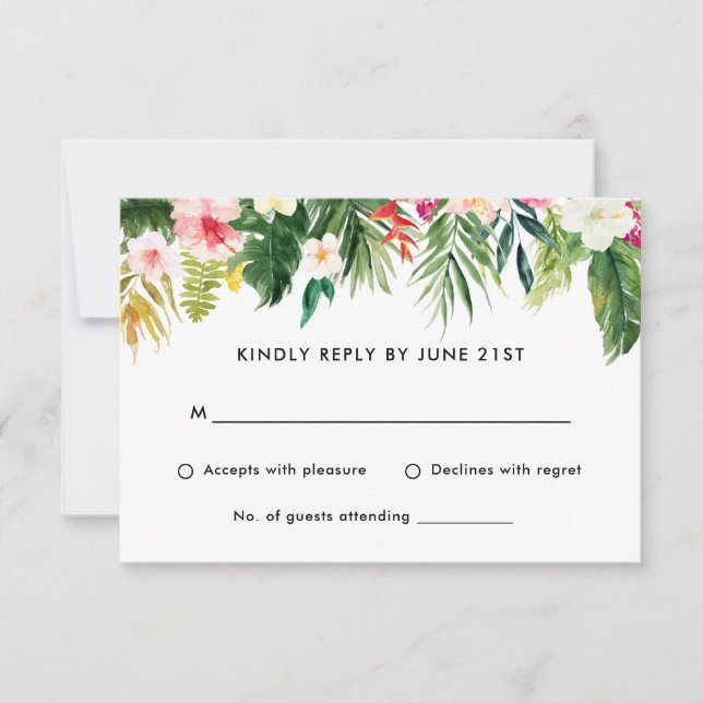 Summer Tropical Feuilles Mariage RSVP réponse cart (Devant)