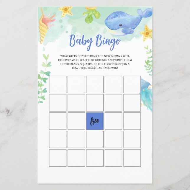 Summer Under the Sea Baby shower Jeu BINGO (Devant)