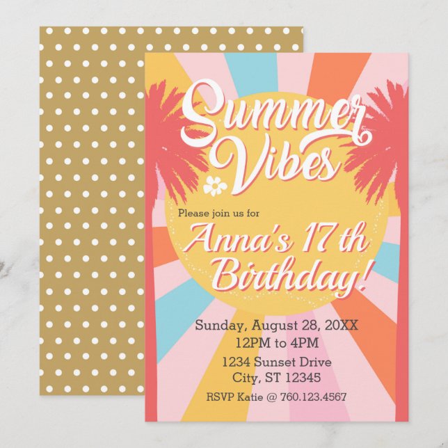 Summer Vibes Palm Anniversaire Invitation (Devant / Derrière)