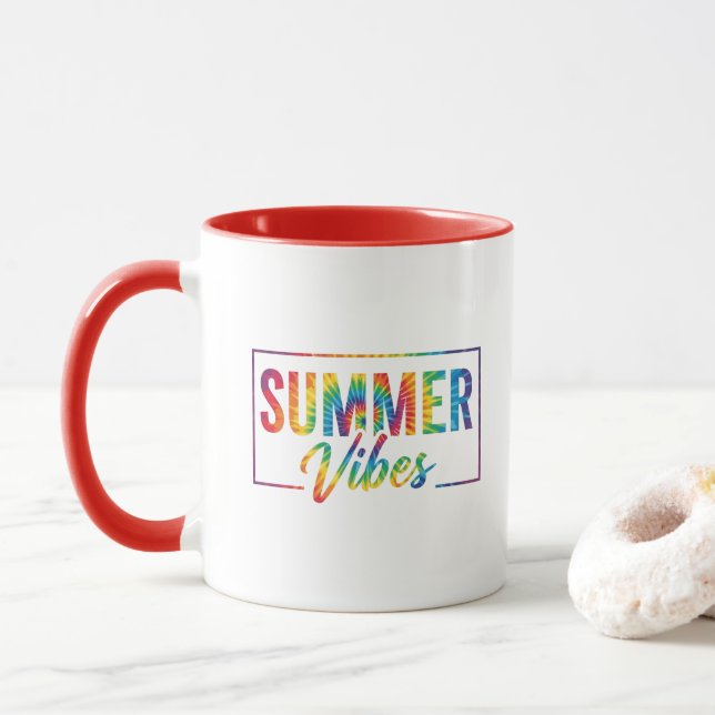 SUMMER Vibes Tie-Dye Rainbow Coffee Mug  Bold (Avec donut)