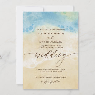 Summer Watercolor Beach Blue Wedding Invitations