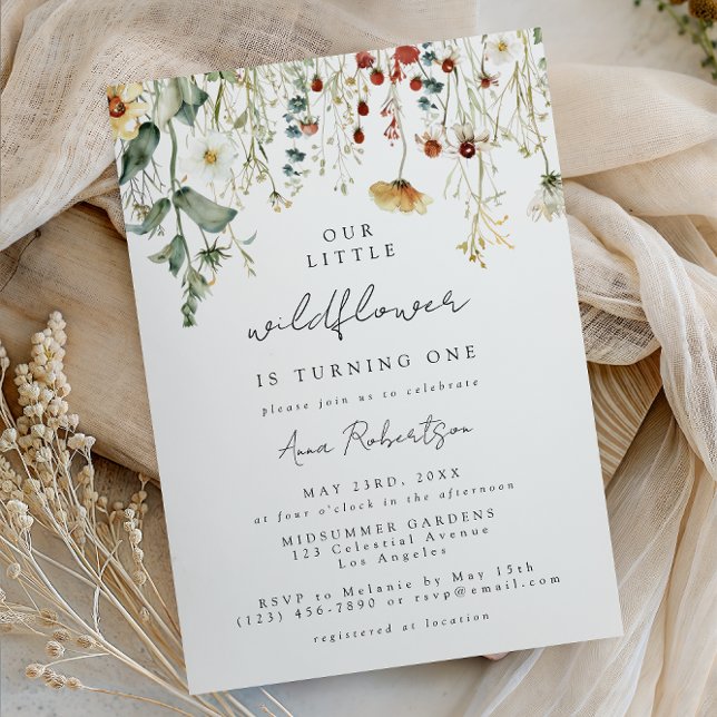 Summer Wildflower Field 1st Birthday Invitation (Créateur téléchargé)