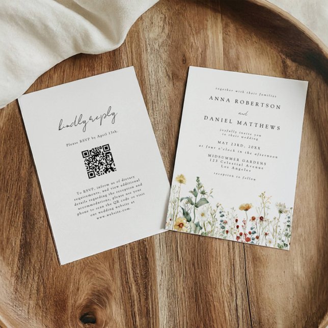 Summer Wildflower Field QR Code Wedding Invitation (Créateur téléchargé)