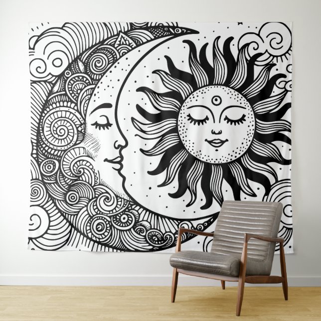 Sun Moon et Stars Celestin Peinture Tapisserie (En situation (horizontale))