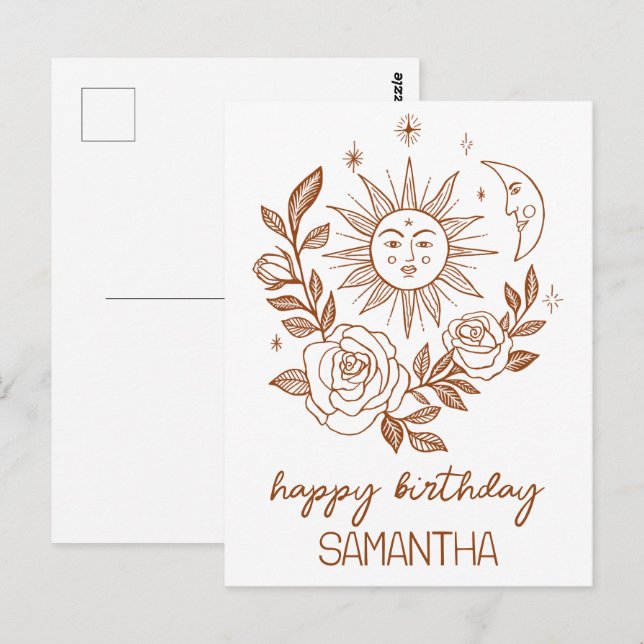Sun Moon & Roses Boho Magical CARTES D'ANNIVERSAIR (Devant / Derrière)