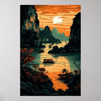 Sun Rising Over River Poster Art Imprimer Wall Art