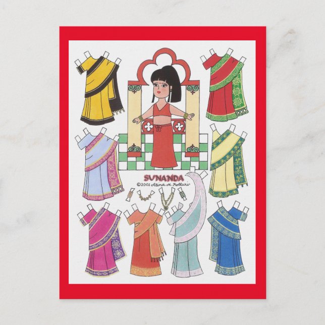 Sunanda, Carte postale de poupée papier pour fille (Devant)