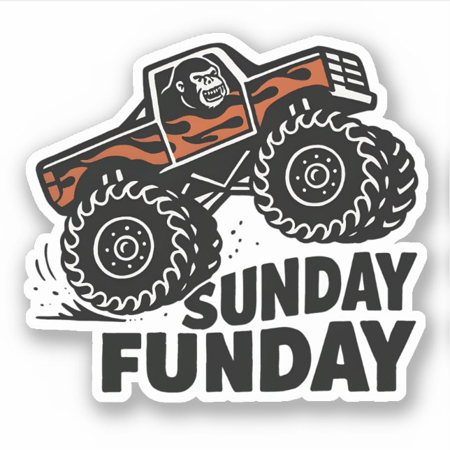 Sunday Funday Gorilla Monster Truck Funny Sticker (Devant)