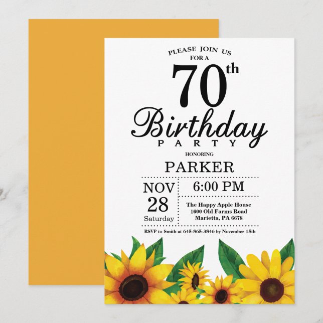 Sunflower 70e anniversaire Invitation (Devant / Derrière)
