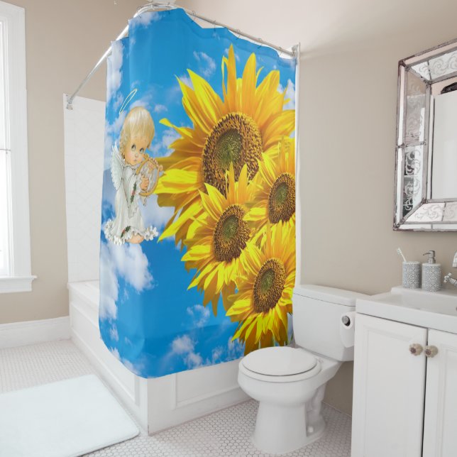 Sunflower Baby Angel Floral Douche rideau (En situation)