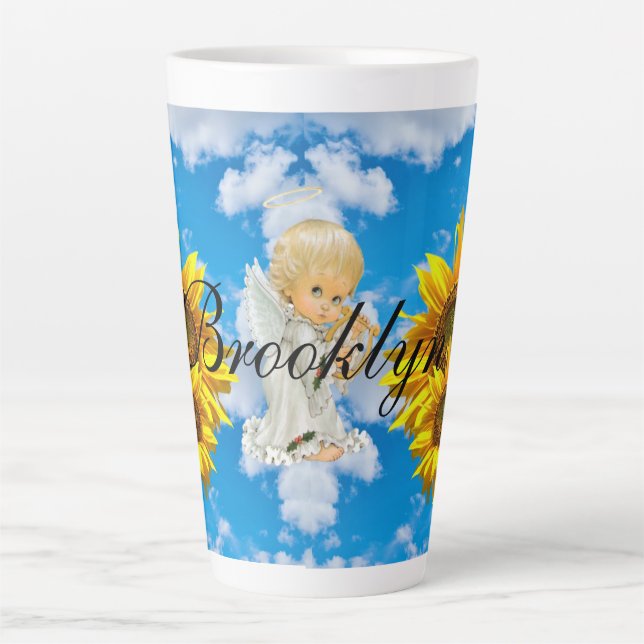 Sunflower Baby Angel Floral Sky Latte Mug (Devant)