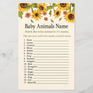Sunflower Baby Animaux Nom Jeu