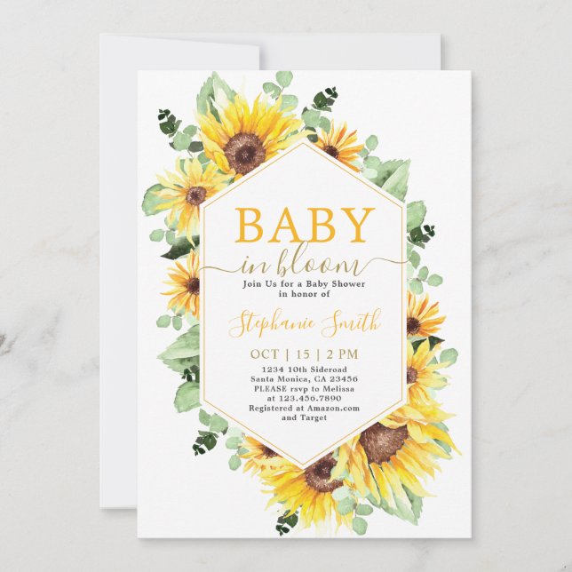 Sunflower Baby in Bloom Baby shower Invitation (Devant)
