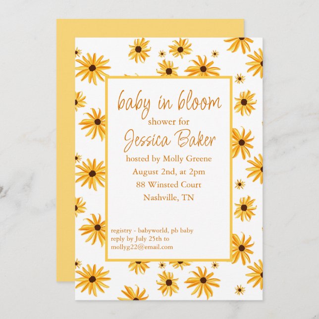 Sunflower Baby in Bloom Shower Invitation (Devant / Derrière)