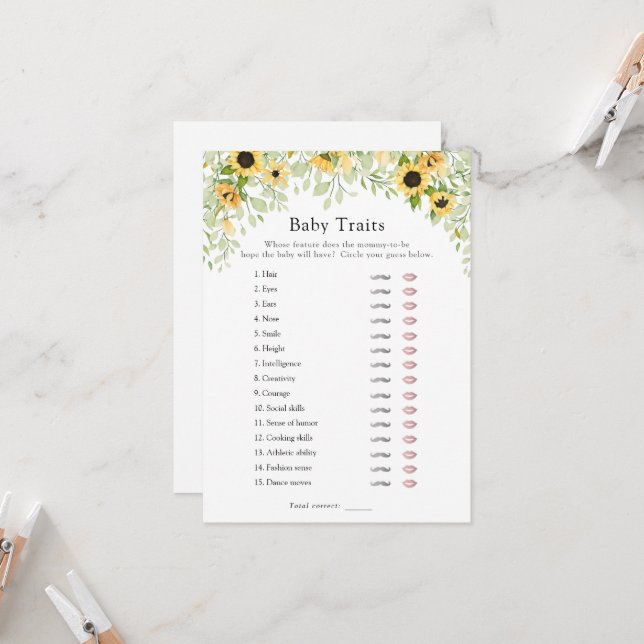 Sunflower Baby Traits Douche Jeu Invitation (Devant/Arrière en situation)