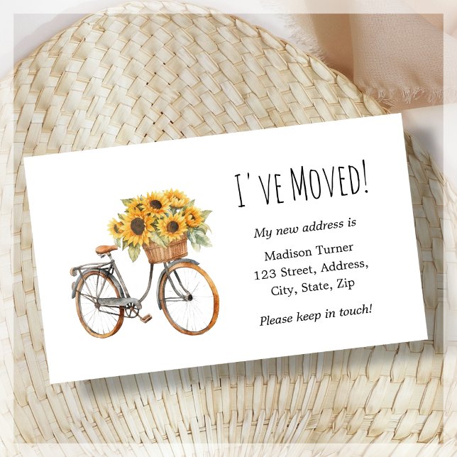 Sunflower Bicycle I've Moved Faire-part Card (Créateur téléchargé)