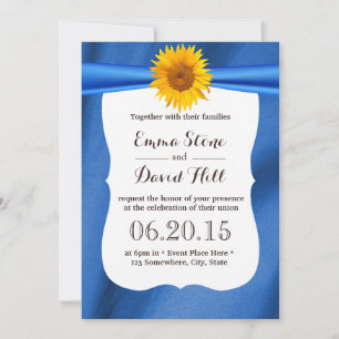 Sunflower Bleu Jaune Tissu Mariage Invitations