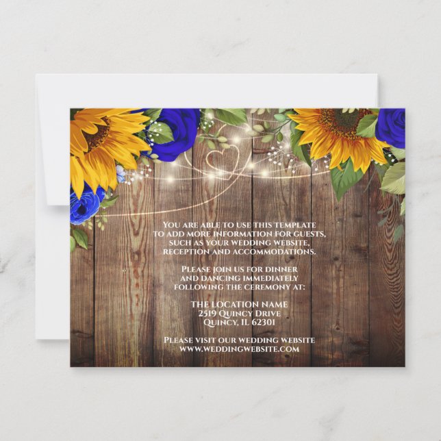 Sunflower Blue Rose Rustic Mariage Détails Carte (Devant)
