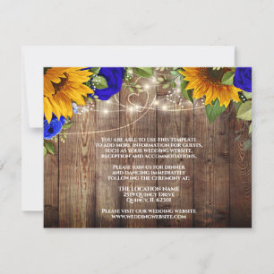 Sunflower Blue Rose Rustic Mariage Détails Carte
