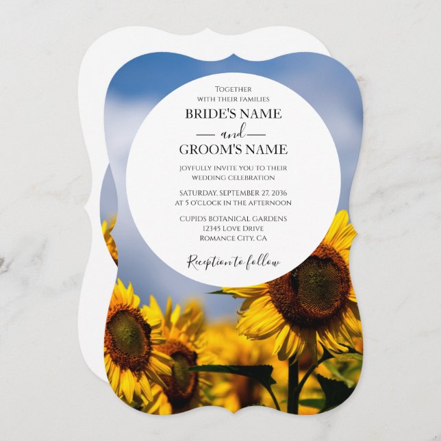 Sunflower Blue Sky Rustic Wedding Invitations (Devant / Derrière)