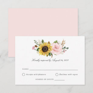 Sunflower Blush Floral Greenery Wedding Carte RSVP