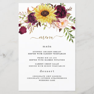 Sunflower Bourgogne Rouge Blush Mariage Cartes de