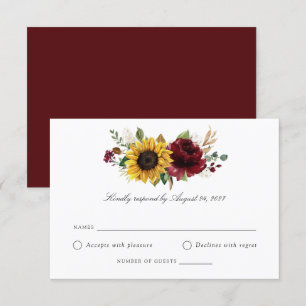 Sunflower Bourgogne vert mariage carte RSVP