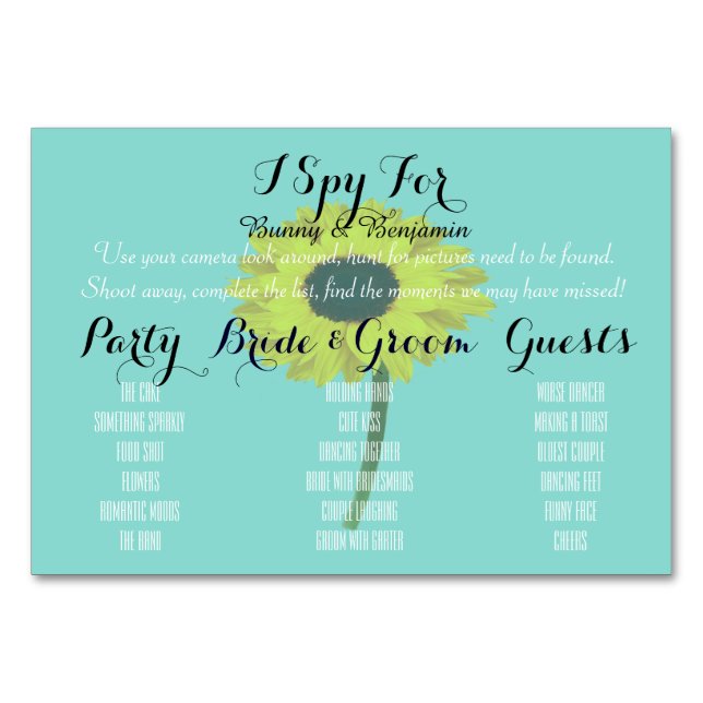 Sunflower Bride photo Mariage Table Cartes de jeu (Devant)