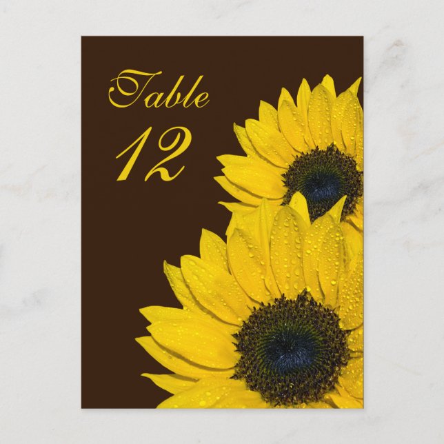 Sunflower Brown Jaune Mariage Numéro de table Cart (Devant)