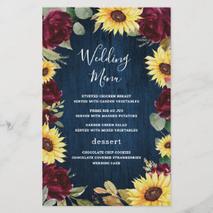 Sunflower Burgundy Navy Blue Mariage Cartes de men