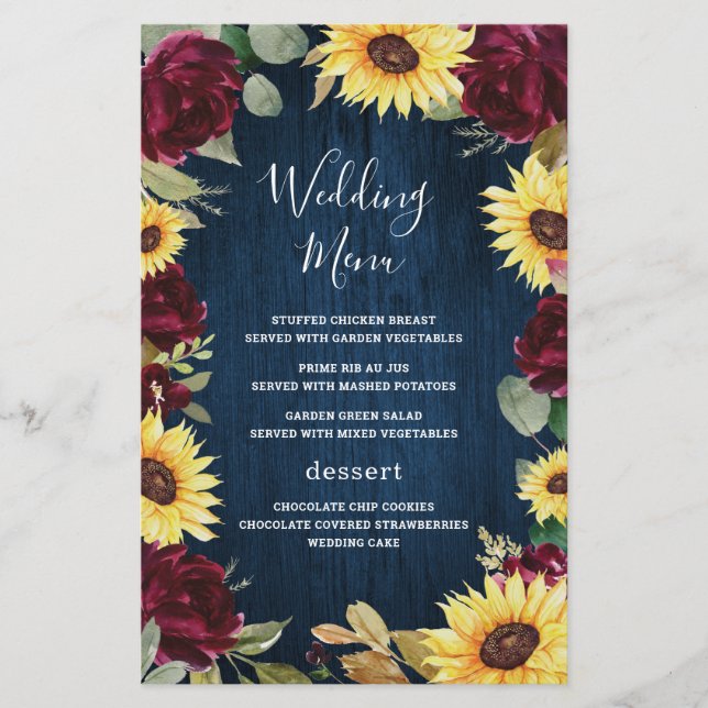 Sunflower Burgundy Navy Blue Mariage Cartes de men (Devant)
