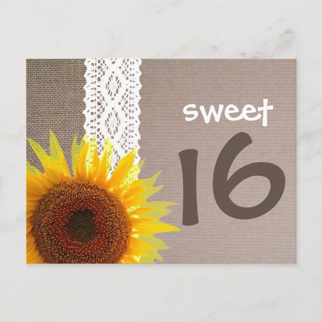 Sunflower Burlap & Lace Sweet 16 Invitation d'anni (Devant)