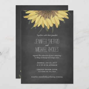 Sunflower Chalkboard Russe Faire-part de mariage
