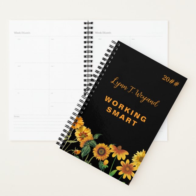Sunflower Custom Name Bright Floral Planner (Devant avec enveloppe)