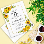 Sunflower Daisy 30th Birthday Party Invitation<br><div class="desc">Jolie invitation de tournesol jaune floral 30ème anniversaire. Les tourbières jaunes et les marguerites blanches se mêlent aux tournesols. Un cadre en or rectangulaire lui donne une ambiance élégante. Très facile à customiser. Le fond est doté d'un bouquet de tournesol. C'est parfait pour un anniversaire d'été. Cet article fait partie...</div>