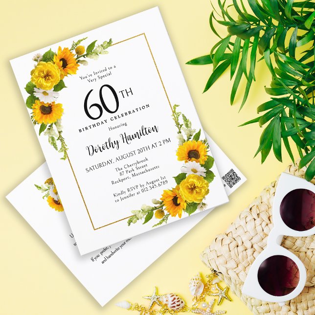 Sunflower Daisy 60th Birthday Party Invitation (A Great Party Starts with a Great Invitation)