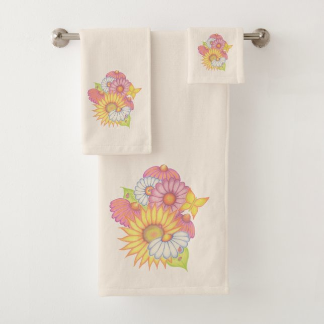 Sunflower Daisy Towel Set (En situation)