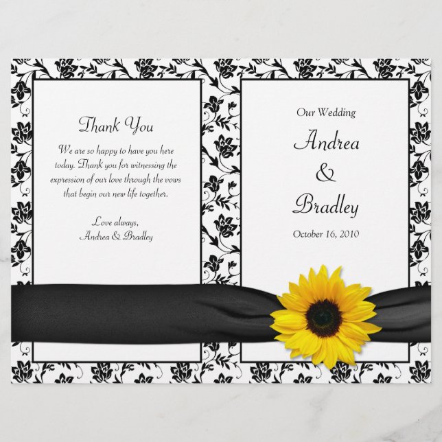 Sunflower Damask Floral Wedding Programme (Devant)