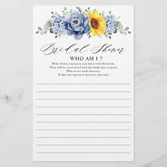 Sunflower Dusty Blue Slate Peony Qui Suis-Je Jeu (Devant)